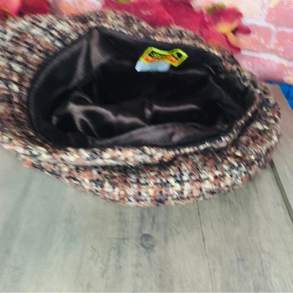 Vintage Scala Brushed Tweed Brown Tone Wool Blend Winter Newsboy Cabbie Hat - Picture 9 of 11